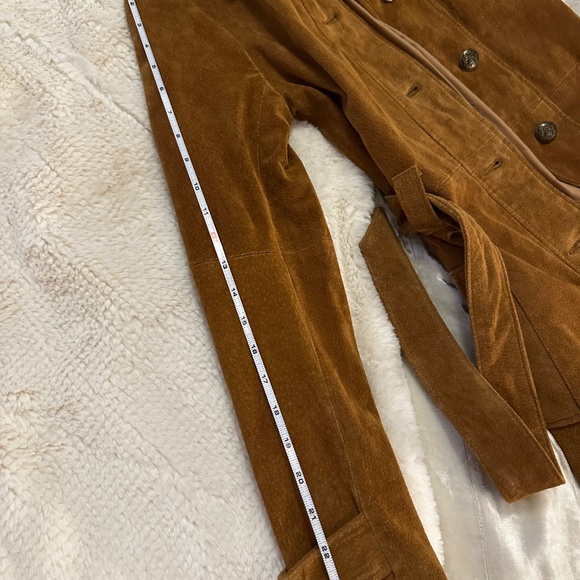 Genuine Suede Leather Belted Jacket Trench Coat - Picture 11 of 16